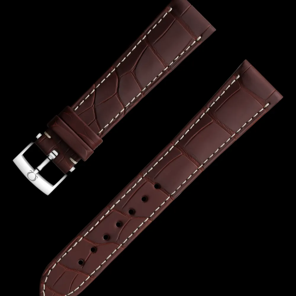 Brown alligator leather strap with pin buckle^OMEGA Outlet