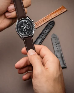 Brown leather strap with pin buckle^OMEGA Outlet
