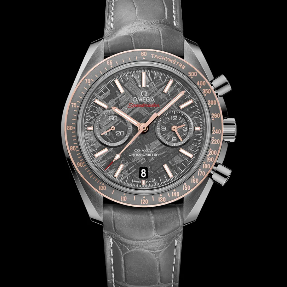 44.25 mm, grey ceramic on leather strap with foldover clasp^OMEGA Hot