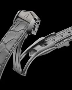 44.25 mm, grey ceramic on leather strap with foldover clasp^OMEGA New