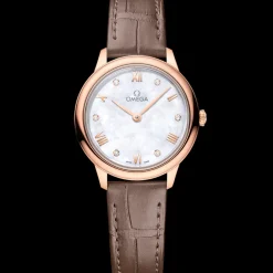 27.5 mm, Sedna™ gold on leather strap^OMEGA New