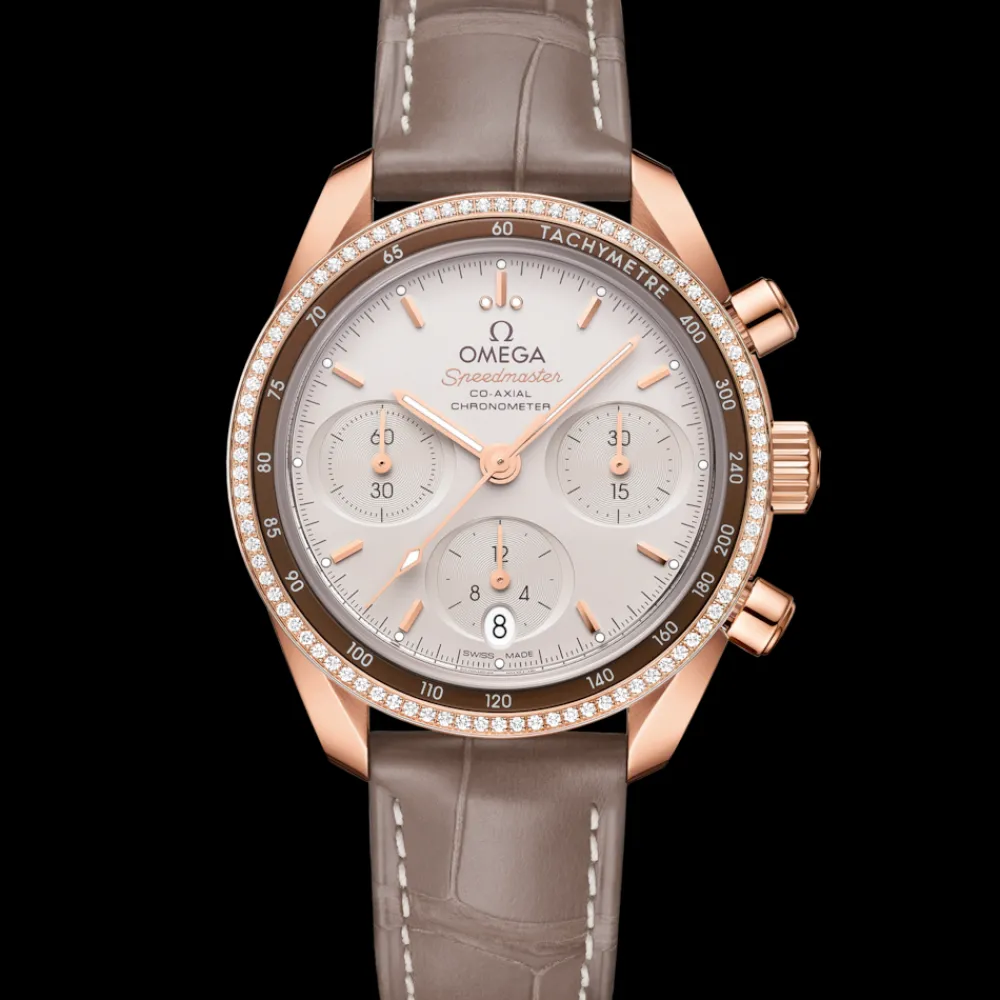 38 mm, Sedna™ gold on leather strap^OMEGA Discount