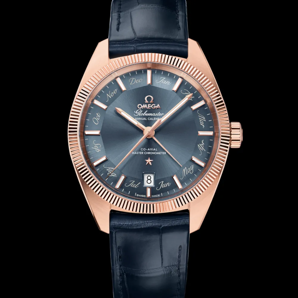 41 mm, Sedna™ gold on leather strap^OMEGA Hot