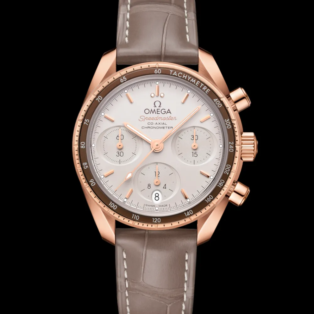 38 mm, Sedna™ gold on leather strap^OMEGA Outlet
