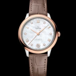 34 mm, steel ‑ Sedna™ gold on leather strap^OMEGA Best