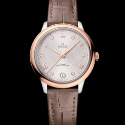 34 mm, steel ‑ Sedna™ gold on leather strap^OMEGA Outlet