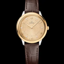 30 mm, steel ‑ yellow gold on leather strap^OMEGA Outlet
