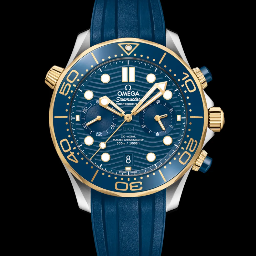 44 mm, steel ‑ yellow gold on rubber strap^OMEGA Outlet