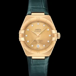 29 mm, yellow gold on leather strap^OMEGA Fashion
