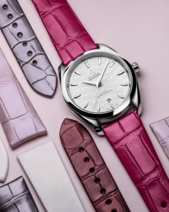 Pink alligator leather strap with pin buckle^OMEGA Best