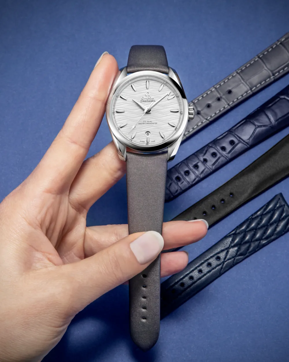 Technological‑satin grey strap with pin buckle^OMEGA Online