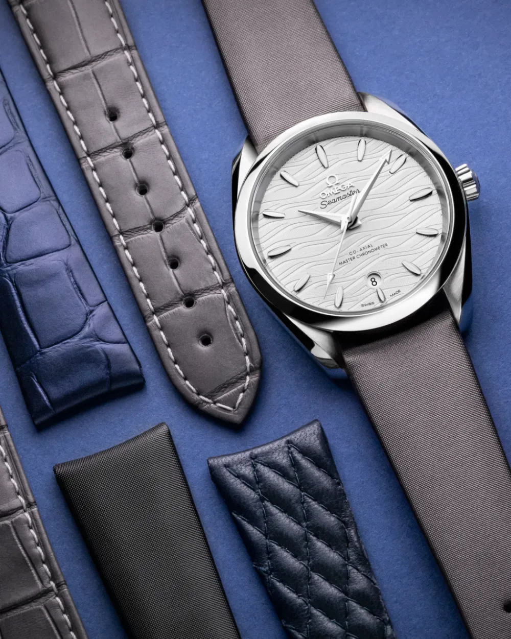 Technological‑satin grey strap with pin buckle^OMEGA Online